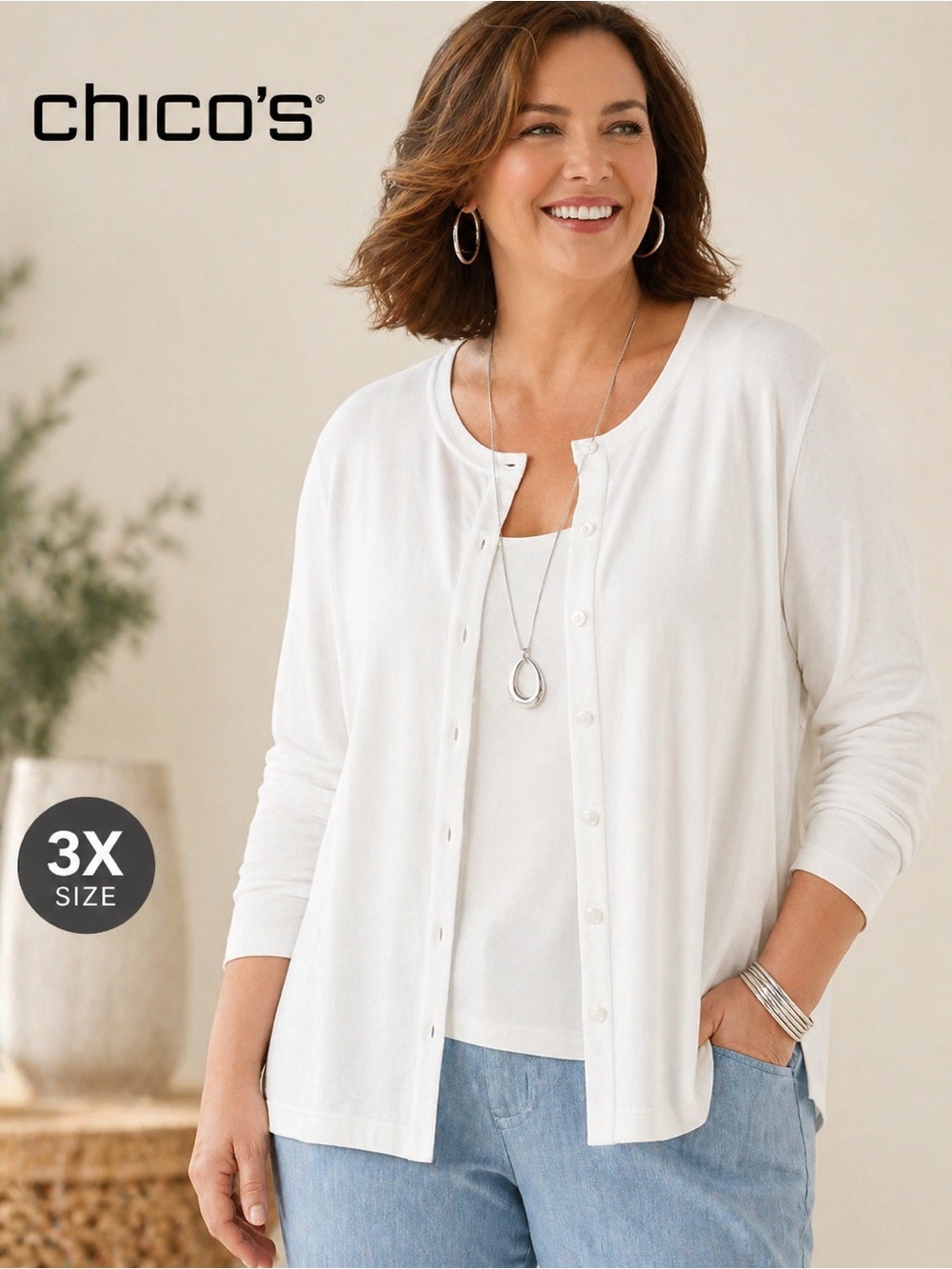 NWOT Talbots White Button Front Cardigan Sweater 3X Plus Classic Layering